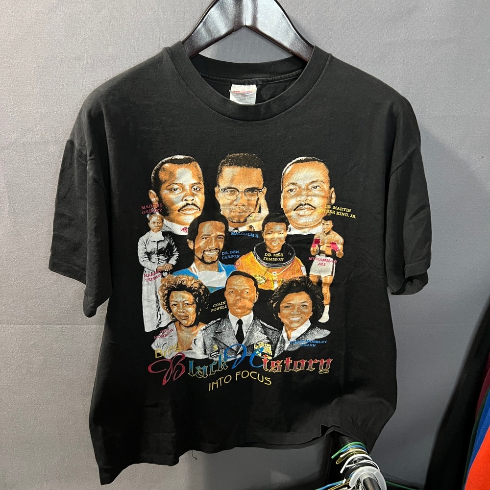 Vintage Hanes Black History Into Focus T-Shirt Malcolm X MLK Ali XL Made in USA